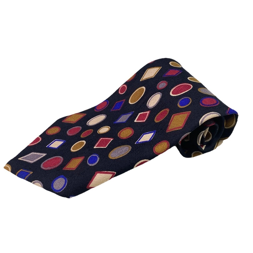 Mondo‎ Uomo Men's Necktie 100%  Silk Italy Black/Blue/Red Polka Dots 58"x3 5/8"